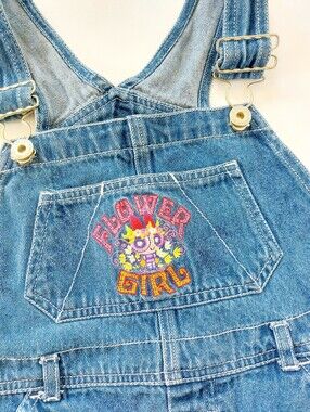 Y2k Power Puff Girls Shorts Overalls 6/6X Denim Flowergirl Cartoon Network